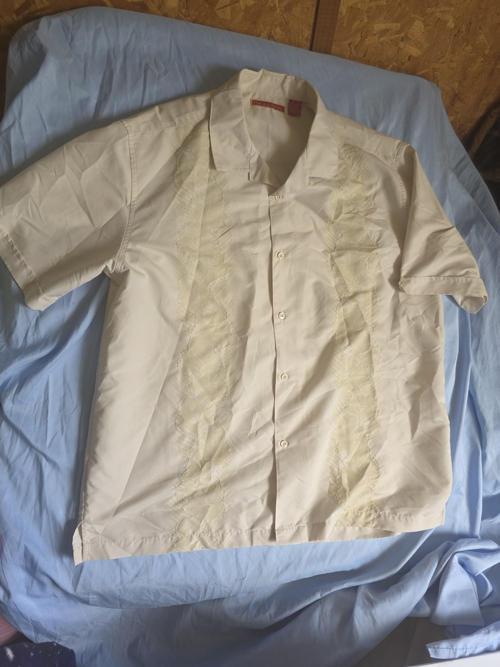 Men's Short-Sleeve Embroidered Camp Shirt - Cream